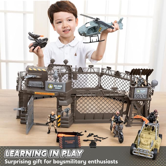 JOYIN Military Base Toys Set Including Army Vehicles, Army Men Action Figures and Weapon Gear Accessories Military Combat Toys