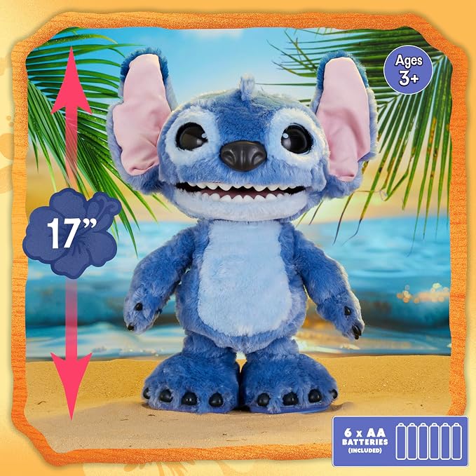 Disney Stitch Ultimate Stitch Interactive 17" Plush Toy, 100+ Sounds & Reactions, Inspired by Disney’s Live-Action Lilo & Stitch Film, New Movie Toy for Fans, Girls, Boys, Kids 3+ by Just Play