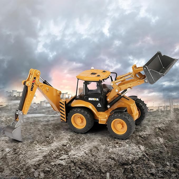 Backhoe Loader Toy for Kids, Alloy Digger Loder Construction Vehicle Toy | Front Loader Model, Alloy Backhoe Loader Vehicle, 1/50 Scale Toys Gifts