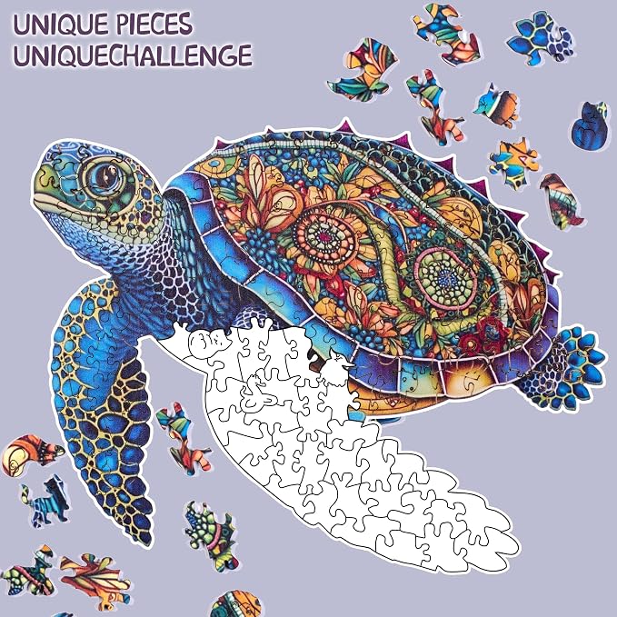 Wooden Puzzles, 242 PiecesSea Turtle Jigsaw Puzzles, Unique Shaped Wooden Puzzle for Adults and Kids, Family Game (Sea Turtle, Medium)