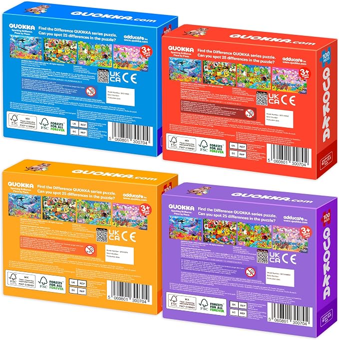 QUOKKA 100 Piece Puzzles for Kids Ages 4-6 – 4 Jigsaw Puzzles for Kids Ages 6-8 – Search and Find Game with Ocean Forest Animals for Childrens 5-8 – Learning Educational Toys for Boys and Girls 8-10
