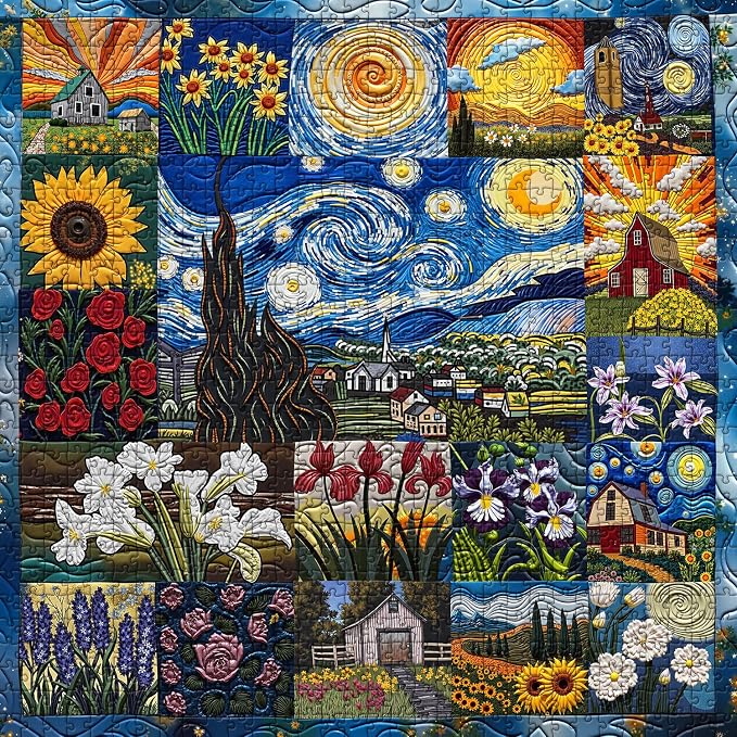 PICKFORU Van Gogh's Rhapsody Puzzles for Adults 1000 Pieces, Starry Night Flower Art Jigsaw Puzzles, Oil Painting Theme as Home Decor