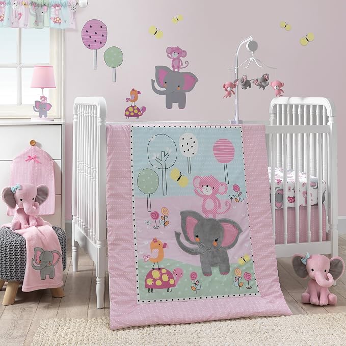 Bedtime Originals Twinkle Toes Pink Elephant Plush, Hazel, 1 Count (Pack of 2)