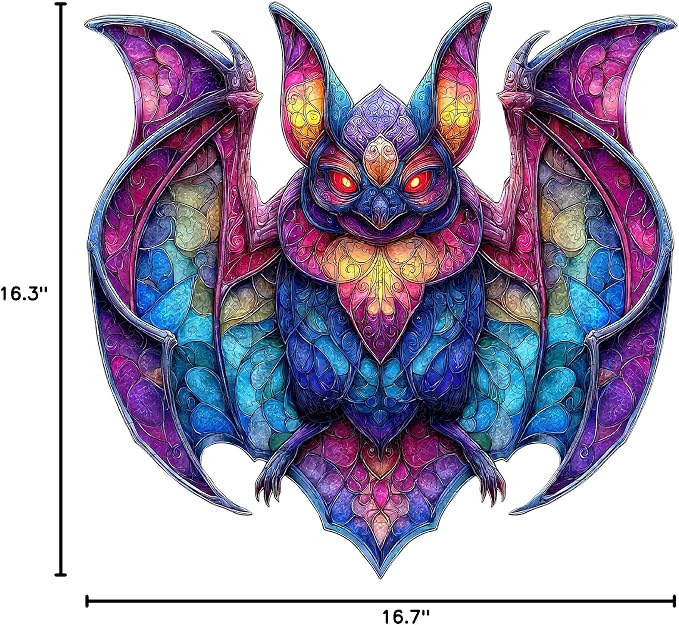 MEATRN Wooden Puzzles for Adults and Kids - Stained Glass Bat Wood Jigsaw Puzzle, Mystical Nocturnal Creature, Relaxing Family Game, Festival Decorative Gift, 503 Pcs, 16.7x16.3 in