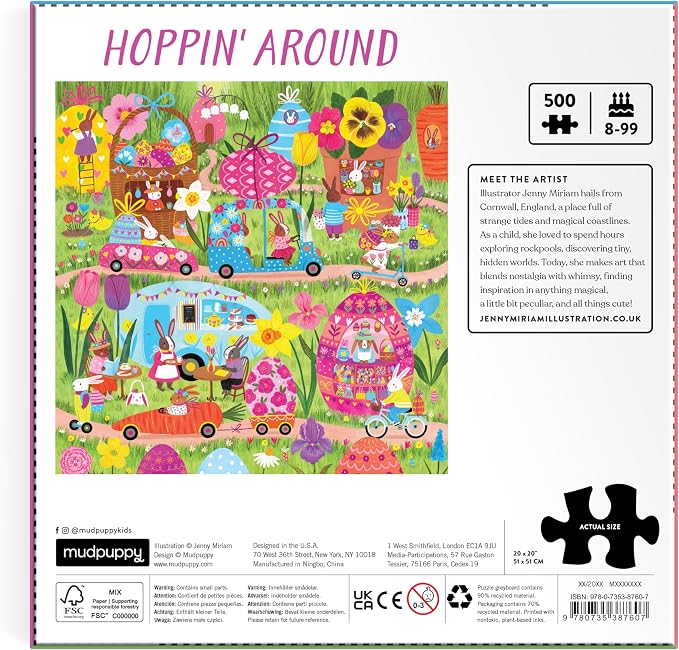 Mudpuppy Hoppin Around – 500 Piece Family Jigsaw Puzzle with Colorful and Fun Illustrations of Adorable Bunnies for Children Ages 8 and Up