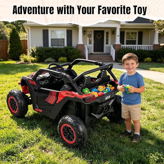 Firstness 24V Ride on Toys 800W Electric Remote Control Ride on Cars for Kids 2-Seater Riding Cars for Kids Ages 3-8, 3 Speed Mode, Music, LED Light, Off-Road UTV Ride on Truck for Boys & Girls, Red