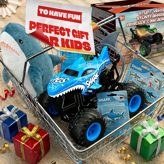 BEZGAR Monster Truck Toys - Remote Control Monster Truck with Light & Music, Dinosaur Toys for Kids, 1:20 Scale RC Truck with 360° Spins and Drifting, Remote Control Car for Boys (Blue)