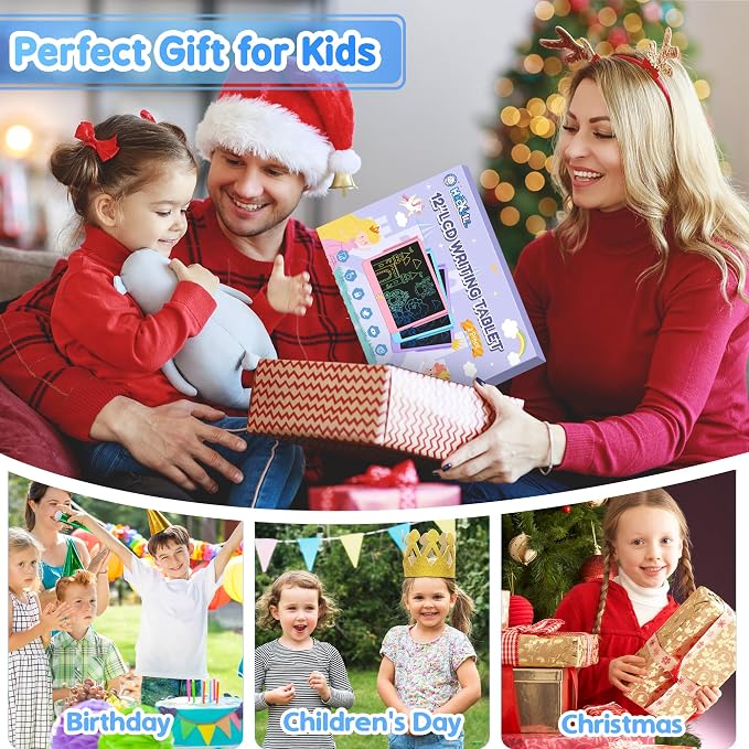 Hockvill LCD Writing Tablet for Kids 12 Inch, Toys for Boys Girls Drawing Pad for 3 4 5 6 7 Year Old Kids Toys, Toddler Erasable Doodle Board Travel Essentials, Christmas Birthday Gift for Kids - Blue