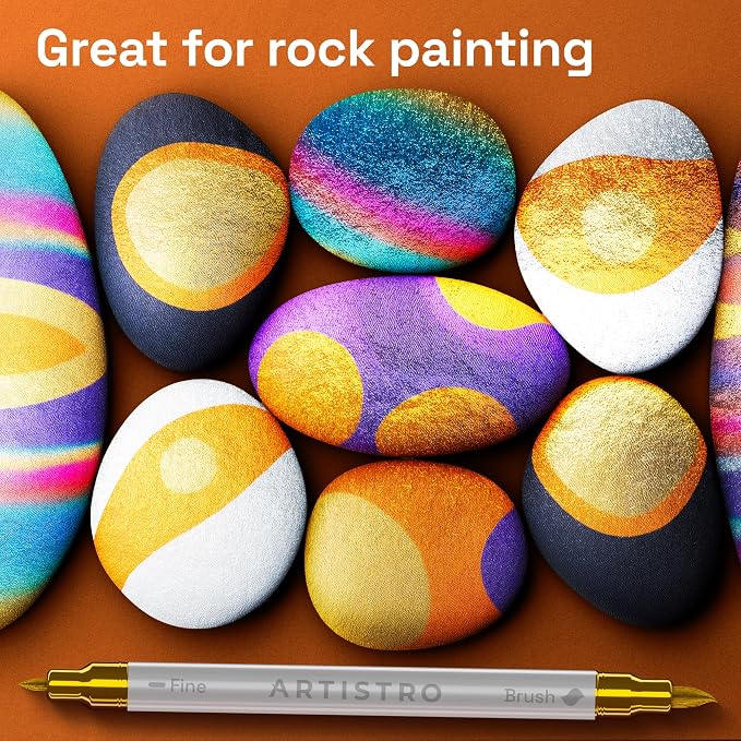 ARTISTRO 48 Metallic Acrylic Paint Markers - Paint Pens for Drawing - For Fabric, Rock, Glass, Wood, Molds - Arts & Crafts Gift for Adults, Teens, Kids, Classroom Must Haves & School Supplies