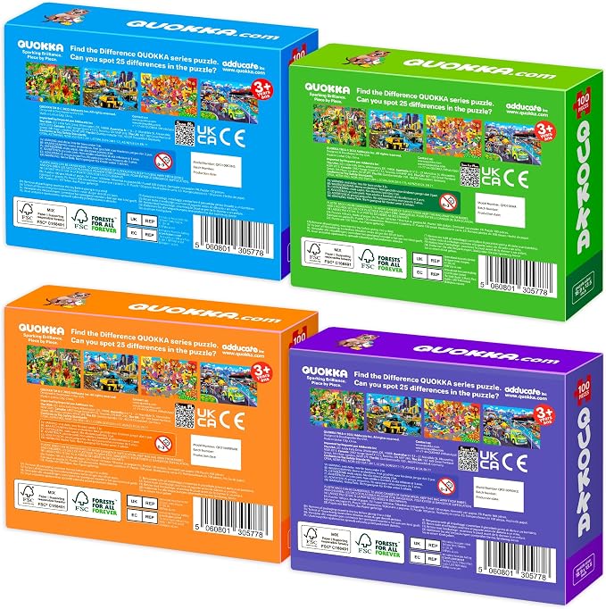 QUOKKA 100 Piece Puzzles for Kids Ages 4-6 – 4 Jigsaw Puzzles for Kids Ages 6-8 – Search and Find Animals and Construction Vehicles for Children 5-8 – Educational Learning Toy for Boys and Girls 8-10