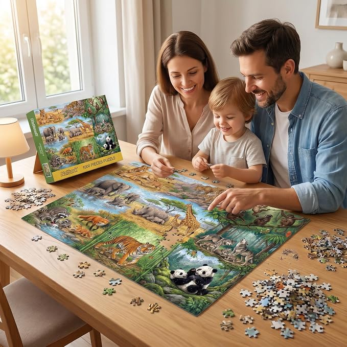 Nattork Jigsaw Puzzles 1000 Pieces for Adults, Families (Animal Family) Pieces Fit Together Perfectly