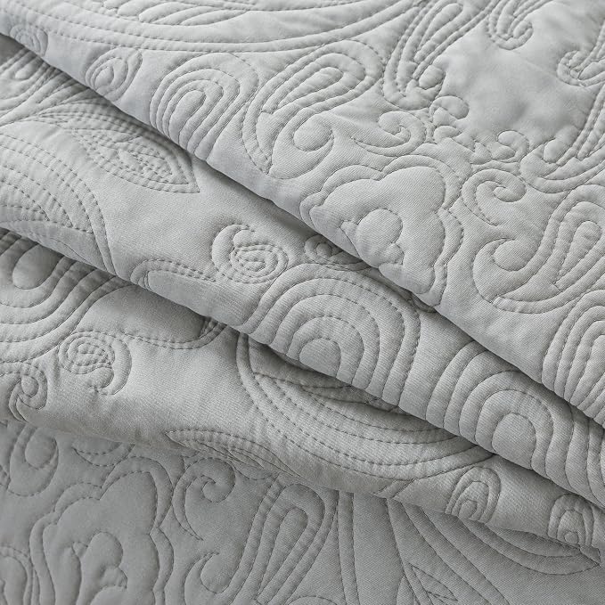 HoneiLife King Quilt Bedding Set - 3 Piece Microfiber Quilt Sets Lightweight Bedspreads Reversible Coverlets Retro Bed Cover Quilt King Size All Season Quilts-Light Grey