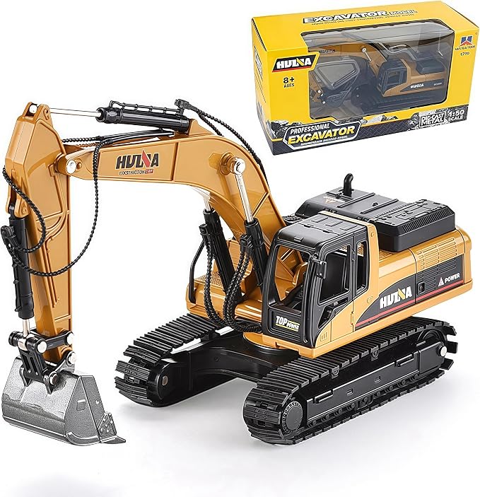 Gemini&Genius Tracked Excavator Toy for Kids, 1/50 Scale Diecast Digger Construction Toy, Metal Vehicle Model with 360° Cabin Swivels, Great Gift, Playing Sand, Room Decoration and Collection for Kids