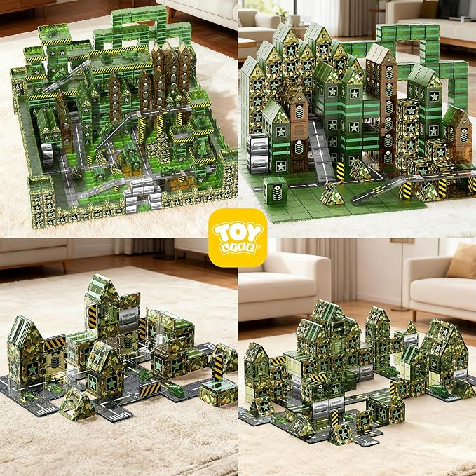 TOY Life 58PCS Magnetic Tiles Military, Army Toys Building Set for Kids Ages 4-8, STEM Magnetic Building Blocks for Toddler 3-5, Educational Magnet Tile Army Men Base Set for Boys & Girls Ages 3+