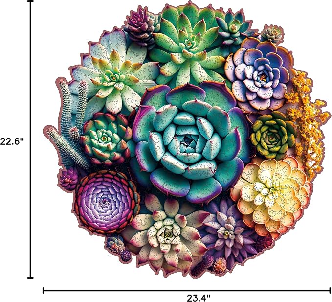 Mys Aurora Puzzles for Adults 1000 Pieces, Mandala Succulent Plants Wooden Puzzles Unique Shaped Jigsaw Challenging Puzzle Gift for Family Game 23.4'' x 22.6''