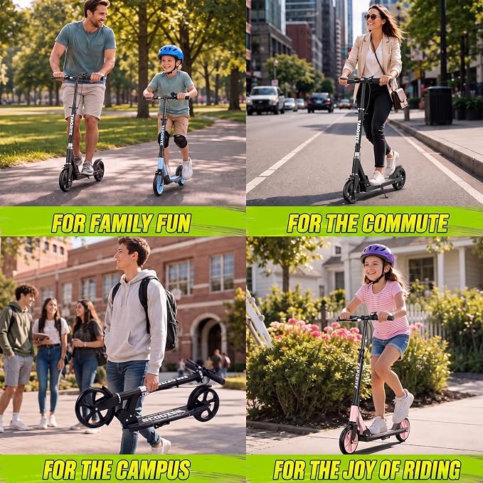 TaroKitc Kick Scooter for Kids 8-12, Teens & Adults | 240 LBS Max Load, Hand Brake & Bell, Lightweight, Foldable 8-Inch Big Wheel Scooter with 4 Adjustable Height Levels | Park Rides & Commuting