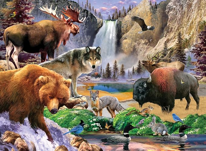 MasterPieces – 100 Piece Jigsaw Puzzle for Kid 6+ Years, Wildlife of Yellowstone National Park, Educational and Fun Game, Gift Idea for Children, 19" x 14"