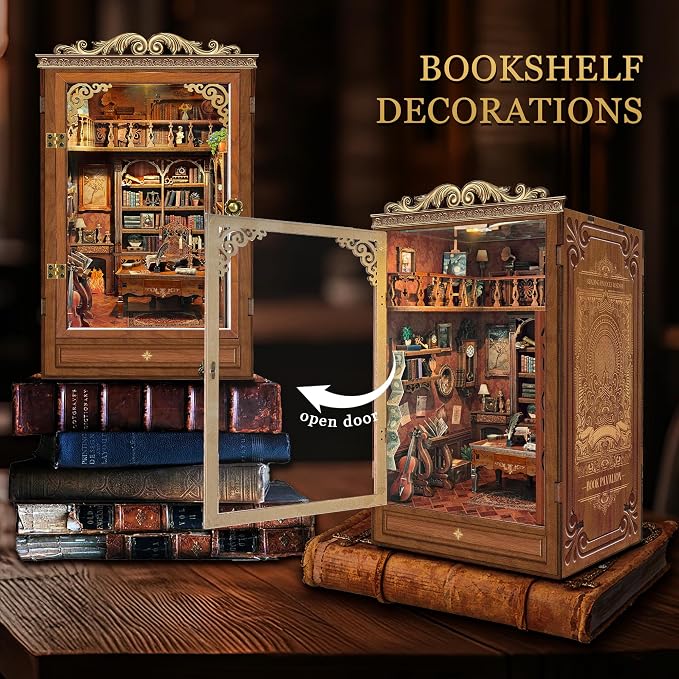 DIY Book Nook Kit for Adults and Teens,Retro Nostalgia Booknook DIY Miniature Dollhouse kit with LED Light,Mini 3D Wooden Jigsaw Bookend Decor,Gifts for Family Friends- Time Book House(SQ-47)