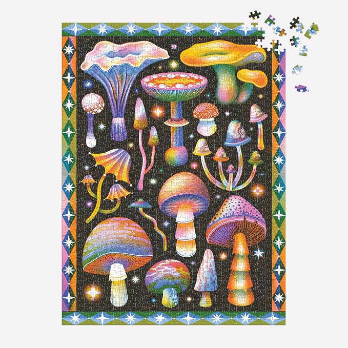 Galison Cosmic Mushrooms – 1000 Piece Jigsaw Puzzle Featuring Retro Inspired Illustration of Galactic Mushroom Artwork