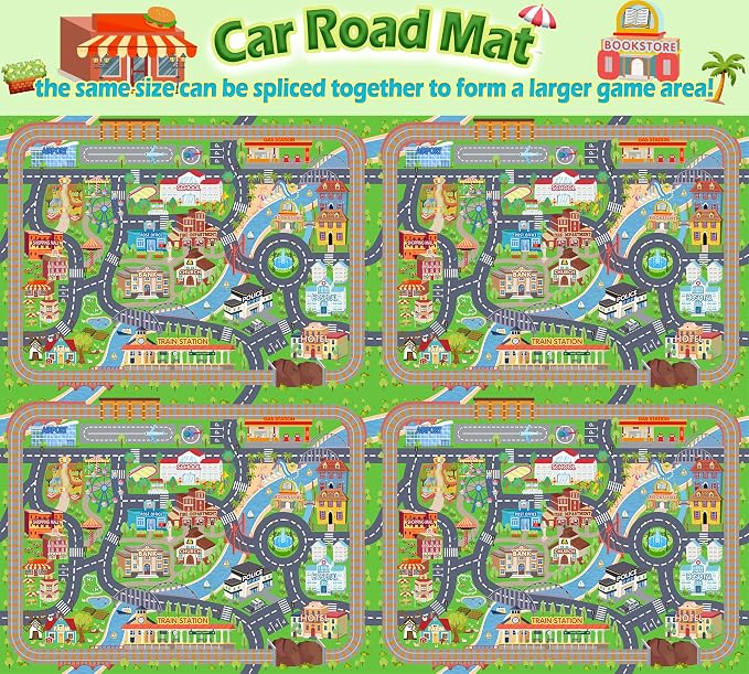 Car Rug Play Mat for Kids Toy Cars, Road Traffic Playmat for Kid Bedroom, Non-Slip Machine Washable Town City Race Track Carpet for Learn and Have Fun Classroom Rugs 4'x5'/ 48" x60