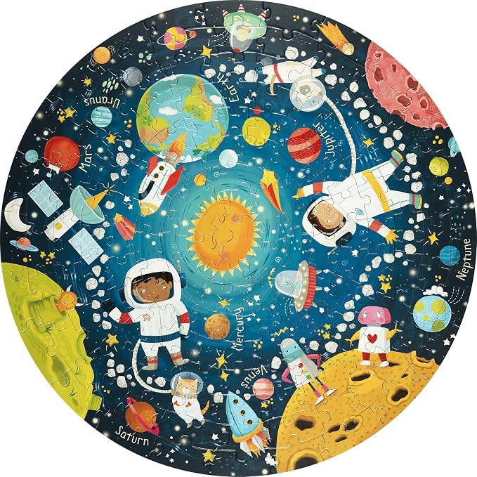 boppi Space Round Jigsaw Puzzle with 100% Recycled Card Solar System Astronauts 150 Pieces for Children 5 6 7 8 Years 58cm Diameter