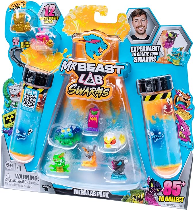 MrBeast Lab Swarms Series 2, Atomic Series 12 Pack – Crab Cat, Add Water, Shake the Test Tube and Reveal 2 of 12, 1-inch (2.5 cm) MrBeast Swarms Collectible Micro Beasts. 85+ to Collect!