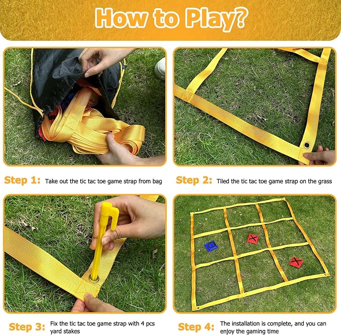 Tic Tac Toe Game - 4ft x 4ft Outdoor Yard Giant Tic Tac Toe for Backyard, Camping, Lawn, Portable No Assembly Outdoor Bean Bag Toss Game for Family and Kids