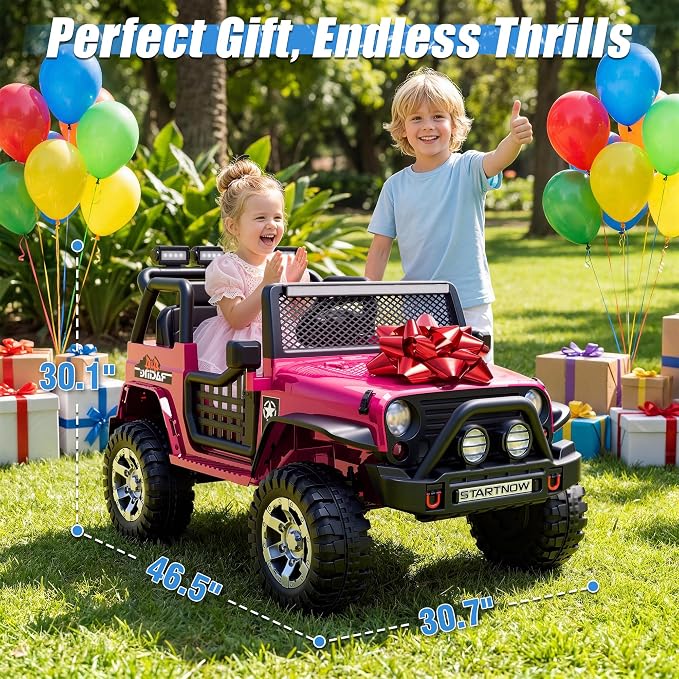 24V 4WD Ride on Truck Car w/800W Motors, 2 Seater, Remote Control, Gift Flower, 3 Speeds, Pop Music, Power 4 Wheels, 24 Volt Ride on Toy Cars for Big Kids Boys Girls, R-Red