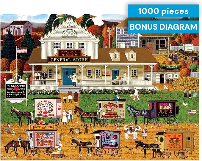 Buffalo Games Charles Wysocki Storin Up 1000 Piece Jigsaw Puzzle - Silver Select, 26.75 x 19.75 in, with Poster - 1000 Piece Puzzle for Adults - Americana Village Scene - Foil Accent Box