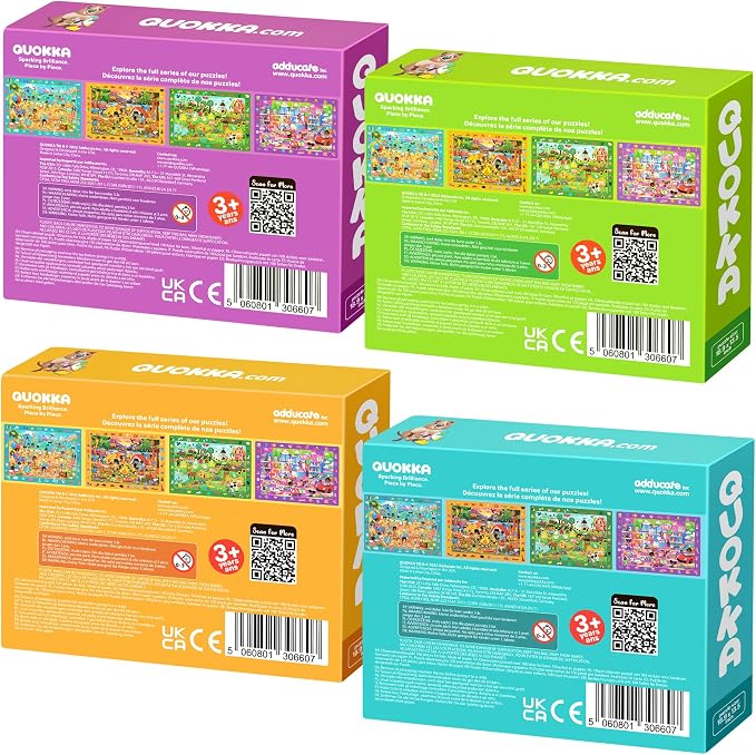 QUOKKA 100 Piece Puzzles for Kids Ages 4-6 – 4xSET Search and Find Kids Puzzles Ages 5-8 – Artist-Crafted Illustrations with Children Daily Life, Hidden Objects - Educational Activity Toy Gift