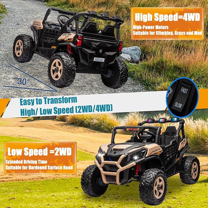 4WD UTV 24V Ride On Toys for Big Kids Ride On 2 Seater Ride On Toys Kids | 2 Seater Ride On Car for Kids Side-by-Side UTV Electric Cars for Kids Electric Ride Car Ride On Toys for Kids 4-8