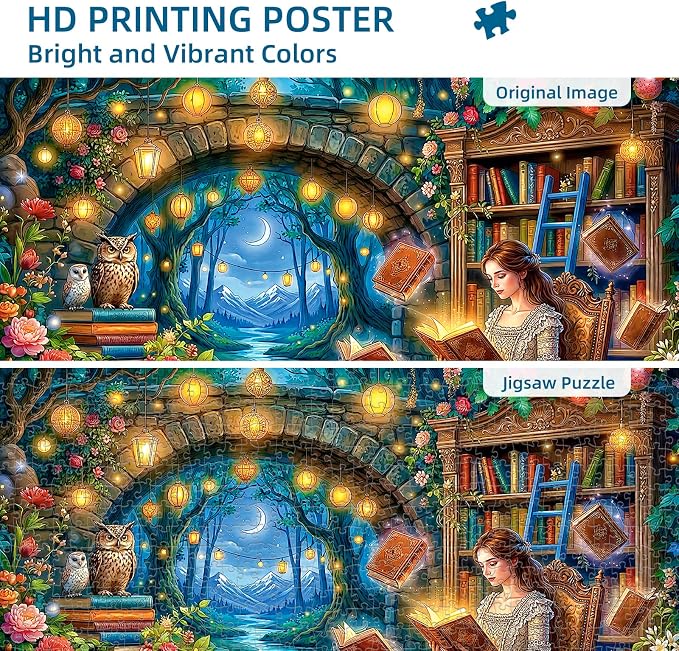 1000 Piece Puzzle for Adults, Magic Fairy Reading Jigsaw Puzzles for Adults 1000 Pieces, Fun Challenging Family Puzzle with Letters on Back, Moonlit Reading Fairy Flower Puzzles for Adults