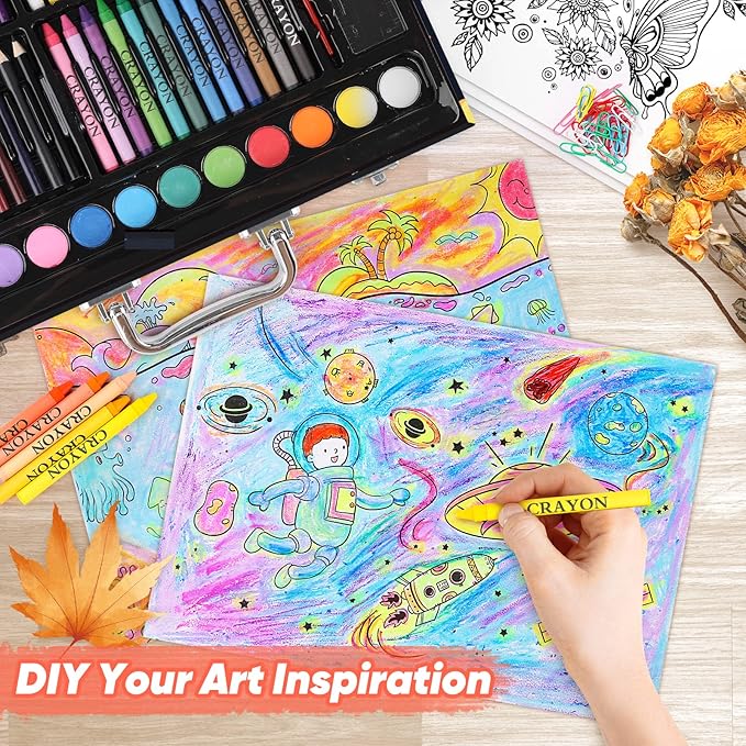 Soucolor 183-Pack Cute Preppy Stuff School Office Teacher Supplies: 48 ct Crayons, 24 Oil Pastels, 24 Drawing Pencils, Art Markers, Watercolor Cakes, Sketch Papers, Classroom Must Have, Stocking Stuff