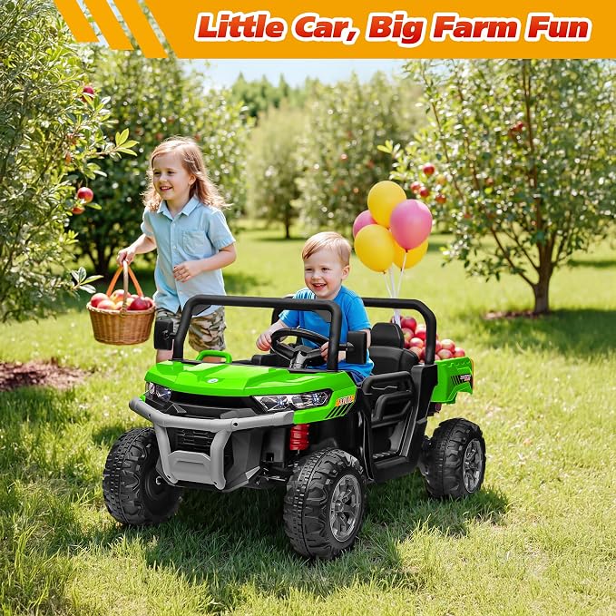 Joyracer 4WD 24 Volt Ride on Toys, 800W Ride on Truck for Kids, 2 Seater Power Car Wheels w/Dump Bed & Shovel, Ride on UTV w/Remote Control, Bluetooth, LED Lights,Green