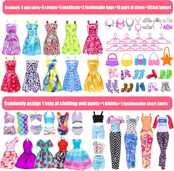 11.5-Inch Fashion Doll with Closet Clothes Accessories Set - Includes Princess Gown, Long Dresses, Outfits, Shoes, Handbags, Mirror, Pet Dog & More (Doll Included)