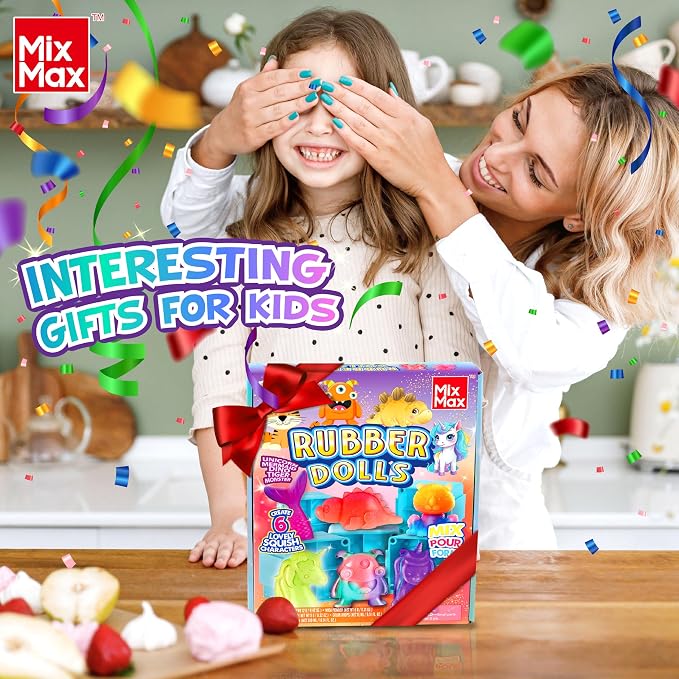 MixMax Make Your Own Squishies Toys, 6 Packs Rubber Dolls Making Kit for Kids Glow Jumbo Glitter Silicone Squishy Craft Kit for Girls 6-12 Nice Boy Party Activities