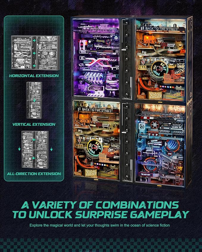ROKR 3D Puzzles Marble Run Parallel World 2in 1,The Future City+Hip-Hop Street