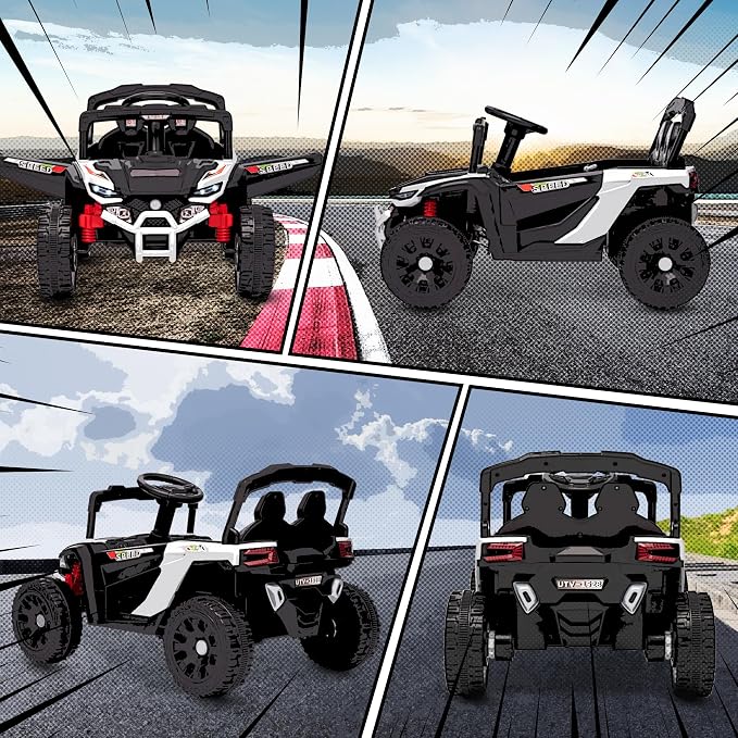 Qaba 12V Kids Ride On Car Truck, Battery Powered Electric UTV Vehicle with Rear Suspension, Remote Control, LED Lights, Music, Horn, Speed Up to 3.1 mph, for 3-5 Years Boys Girls, White