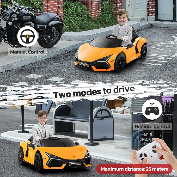 ELEMARA Lamborghini Kids Car with Scissor Door, Ride On Toys with Remote Control, 12v Kids Electric Car with Bluetooth, LED Light, MP3 Player and Wide Seat, Lemon Yellow