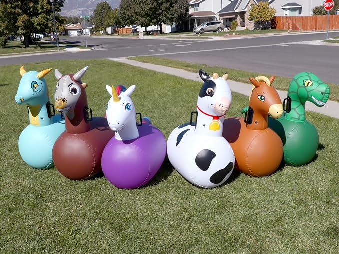 Hearthsong Hop N Go Inflatable Bull Riding Bouncy Hopping Toys for Kids Ages 5+ - Ride On Bouncer Animal Hopper Jumping Toys for Outdoor Games