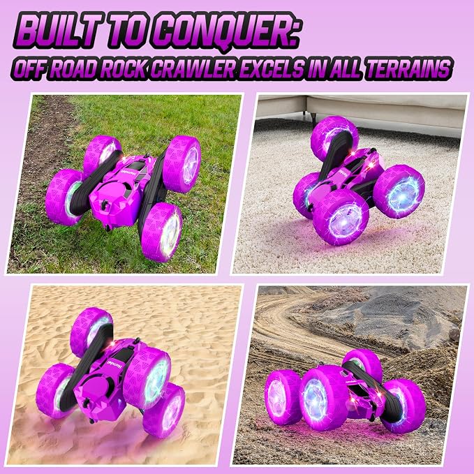 Hamdol Remote Control Car for Kids, Stunt RC Cars with Cool Wheel Lights, Double-Sided Driving, 360-degree Rotation Boys & Girls Toys for Ages 6 7 8 9 10-12 Kids, Valentines, Birthday Idea