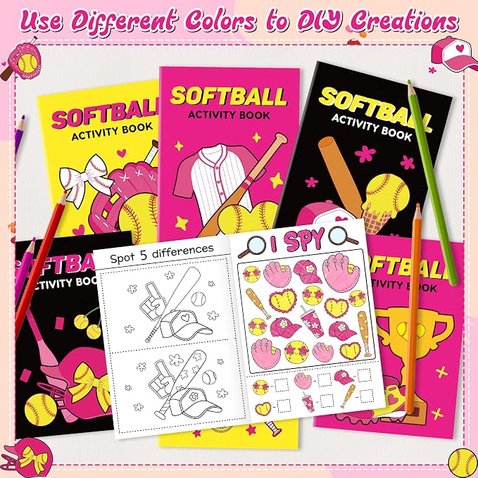 Softball Activity Books for Kids - 48Pcs Softball Mini Games Coloring Book Set Bulk Mazes Word Search Word Scramble Games DIY Booklet for Birthday Sports Party Goodie Bags Stuffers Classroom Supplies