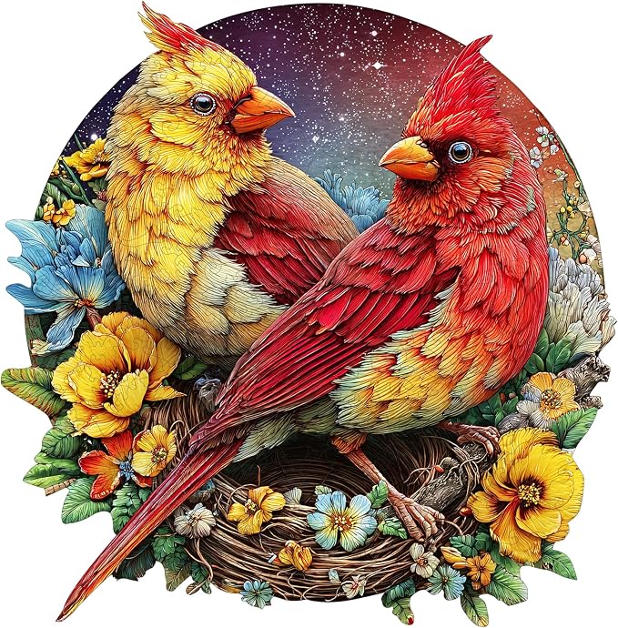 MEATRN Winter Cardinals Puzzles for Adults, Fun Educational Wooden Puzzle, Christmas Decorative Gift, Relaxing Wood Puzzle Game for Family & Friends, 206 Pcs, 11x11.2 in
