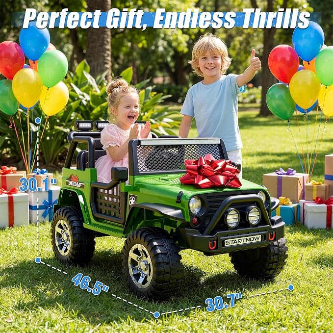 24V 4WD Ride on Truck Car w/800W Motors, 2 Seater, Remote Control, Gift Flower, 3 Speeds, Pop Music, Power 4 Wheels, 24 Volt Ride on Toy Cars for Big Kids Boys Girls, Green