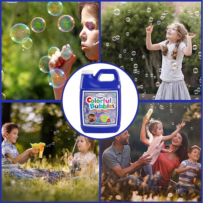 Lulu Home 2 Packs Bubble Concentrated Solution, 1 L/ 33.8 OZ Bubble Refill Solution for Kids Bubble Machine, Giant Bubble Wand, Bubble Blower Toys, Birthday Party Favors (Dark Blue Bottle)