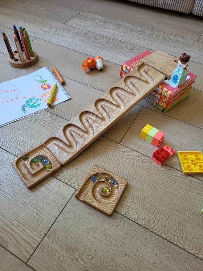 Marble Run Race Track Wooden Maze Board Ball Run Marble Course Gift for Kids Winding Track Roller (Waterfall)