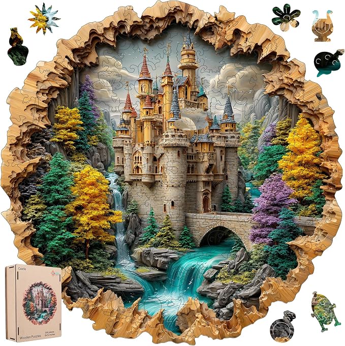 MEATRN Castle 500 Pieces Wooden Puzzles for Adults - Majestic Autumn Castle Landscape Jigsaw Puzzles, Premium Stress Relief Brain Teaser & Premium Decorative Gift, 16.4x16.5 in