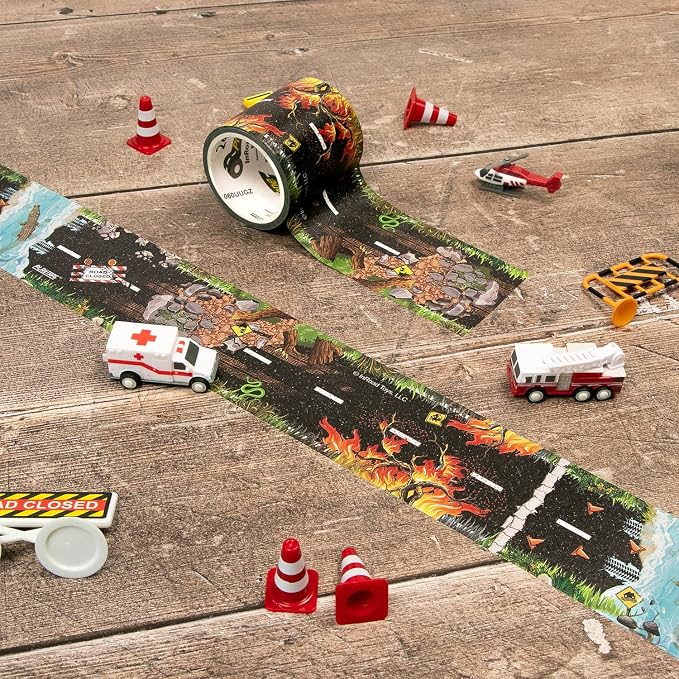 PlayTape Rescue Road Tape for Toy Cars - Sticks to Flat Surfaces, No Residue, 2-Pack of 2 in. x 30 ft. Roll