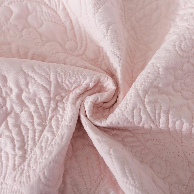 HoneiLife King Size Quilt Sets - 3 Piece Microfiber Quilt Set Lightweight Bedspreads Reversible Coverlets Rustic Bed Cover King Quilt Bedding Set All Season Quilts-Light Pink