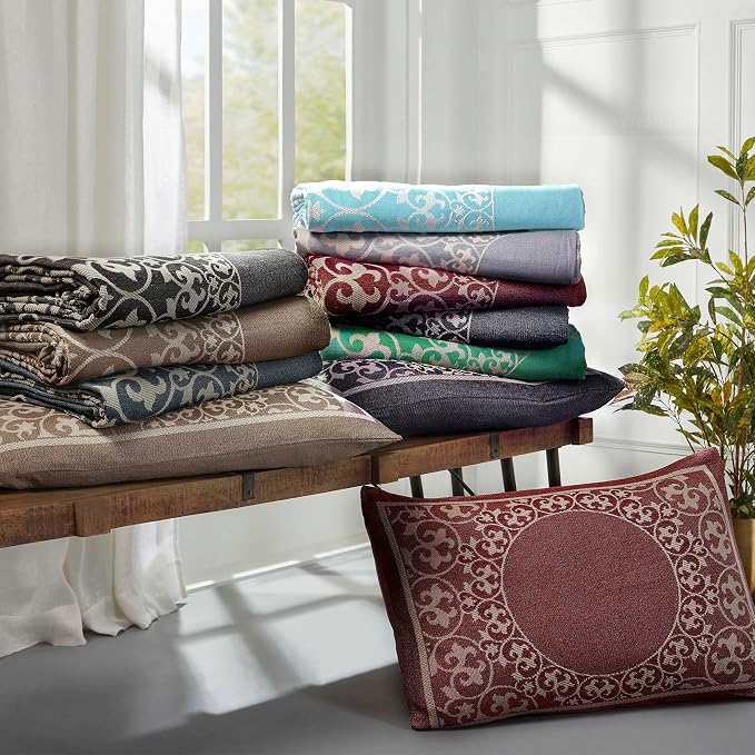 Superior Cotton Blend Bedspread Set, Includes 1 Tailored Bedspread and 2 Matching Pillow Shams, Lightweight Blanket, Bedding Decor, Jacquard Vintage Floral Mandala, Lyron Collection, Queen, Aqua